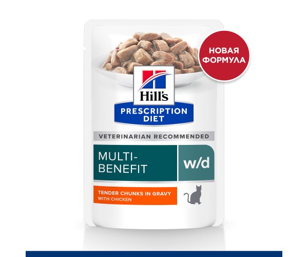 Hill's Prescription Diet w/d влажный корм для кошек, для поддержания веса и при сахарном диабете (курица), 85г.