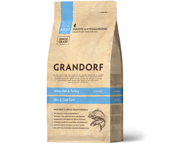 Сухой корм для кошек Grandorf Skin & Care (Белая рыба, индейка)