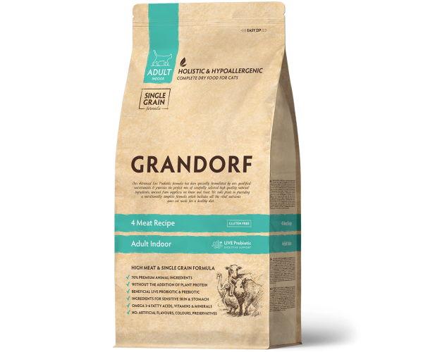 Сухой корм для кошек Grandorf Probiotics Adult Indoor (4 вида мяса)