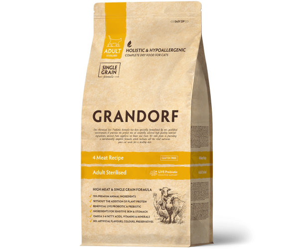 Сухой корм для кошек Grandorf Probiotics Adult Sterilized (4 вида мяса)