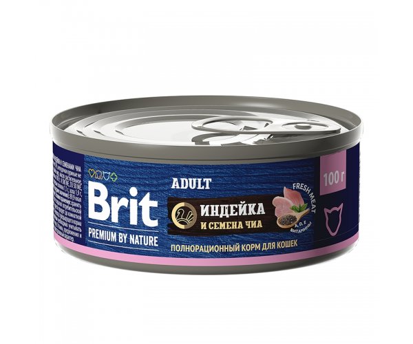 Brit Premium by Nature для взрослых кошек (Индейка и семена чиа)