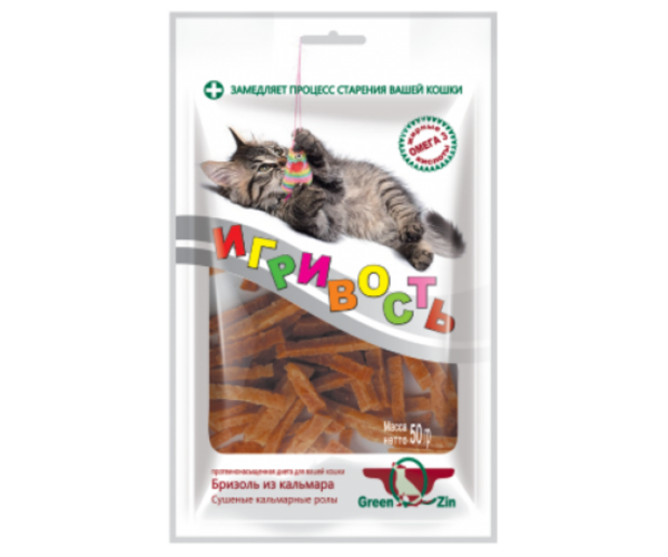 GreenQZin "Игривость" (Бризоль из кальмара), 50 г для кошек