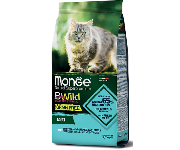 Сухой корм для кошек Monge Cat Bwild Grain Free Adult (Треска) для кошек