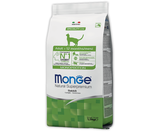 Сухой корм для кошек Monge Cat Monoprotein Adult Rabbit  для кошек