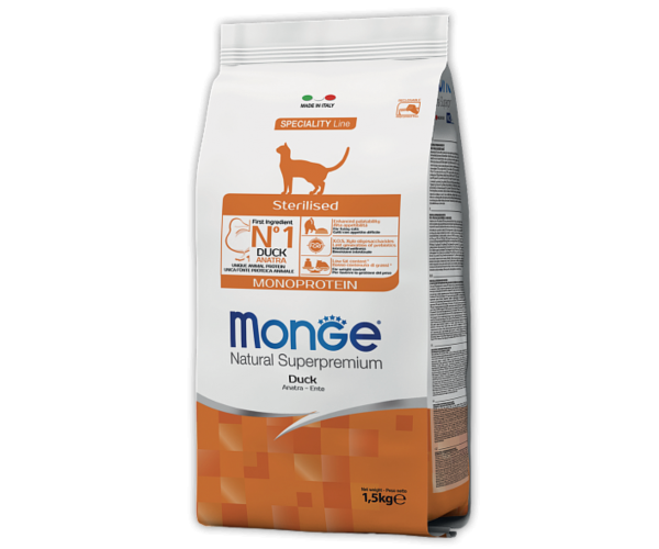 Сухой корм для кошек Monge Cat Monoprotein Sterilized Duck  для кошек
