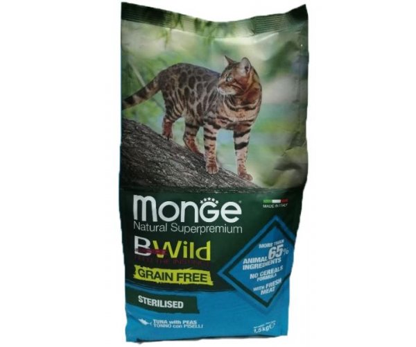 Сухой корм для кошек Monge Cat Bwild Grain Free Sterilized Tuna для кошек