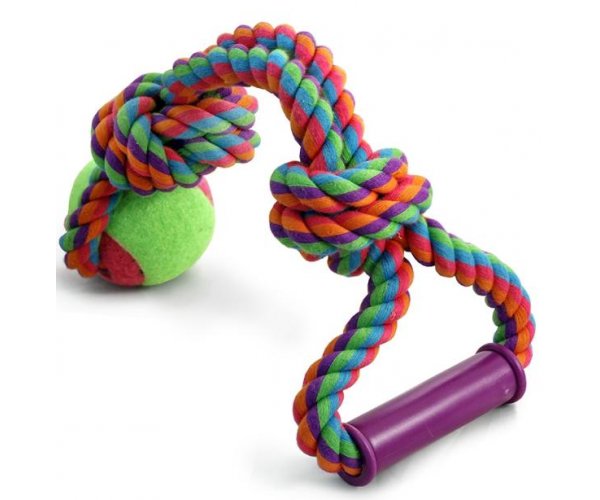 Triol Игрушка для собак "Веревка с ручкой, 2 узла и мяч" для собак