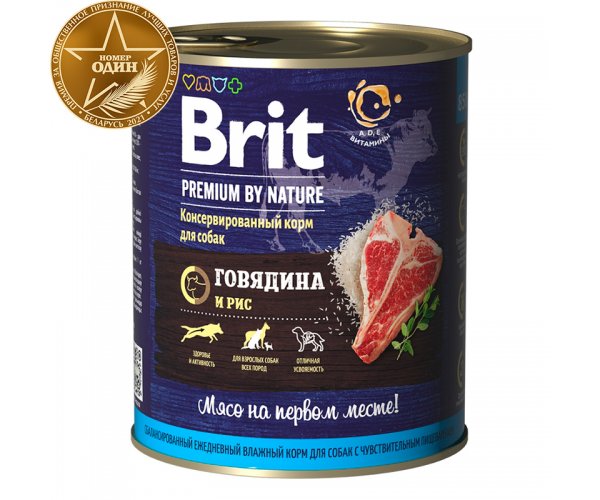 Консервы для собак Brit Premium Dog (Говядина и рис)