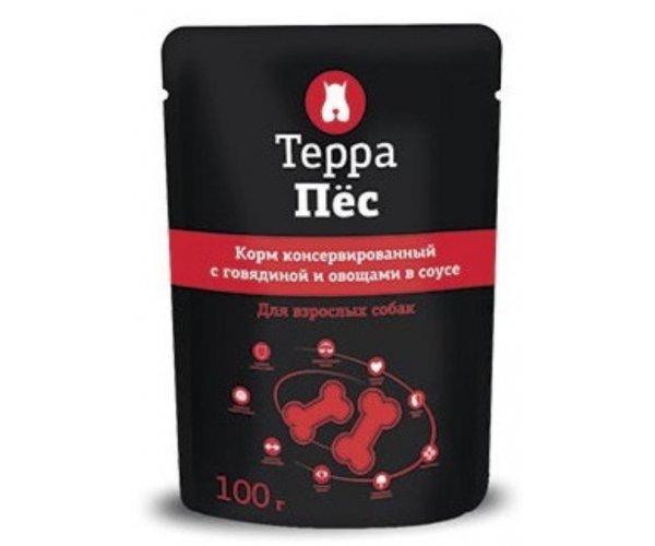 Консервы для собак Паучи "Терра Пес" для собак, говядина и овощи в соусе