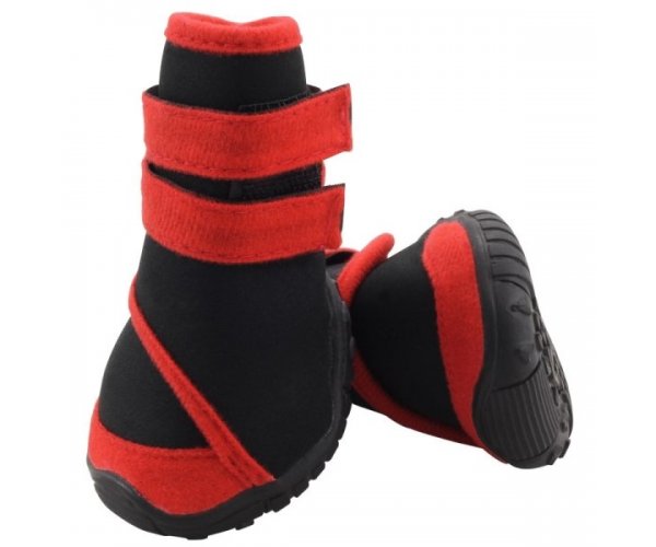 YXS134 Ботинки для собак черные с красным для собак