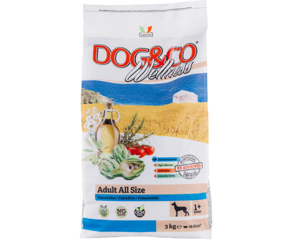 "Dog&Co Wellness" ADULT ALL SIZE (Рыба и рис)