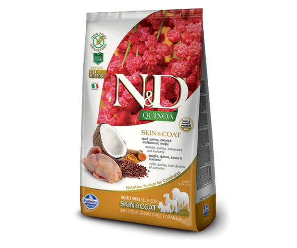 Сухой корм для собак Farmina N&D Quinoa Adult All Breeds Skin & Coat (Перепел, киноа, кокос, куркума)