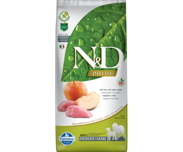 Сухой корм для собак Farmina N&D GF Prime Adult Medium & Maxi (Кабан и яблоко)