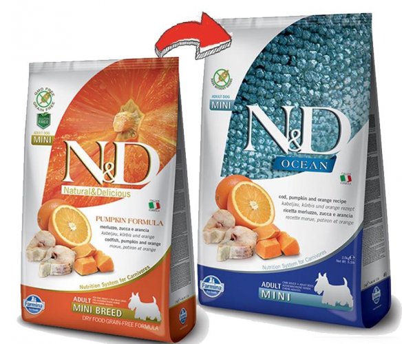 Сухой корм для собак Farmina N&D GF Pumpkin Ocean Adult Mini (Тыква, треска, апельсин)