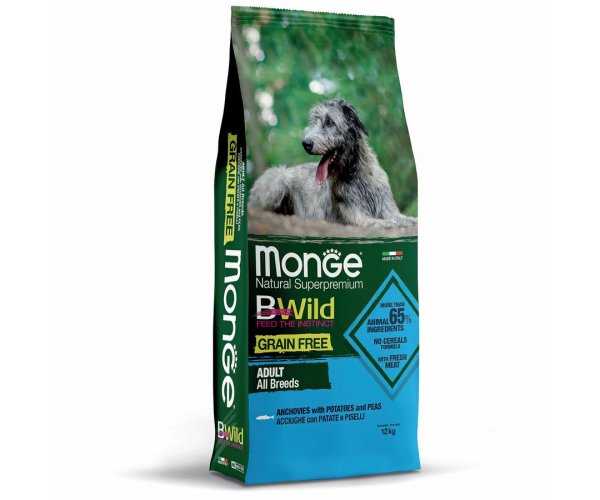 Сухой корм для собак Monge Dog BWild Grain Free Adult All Breeds (Анчоус, картофель)