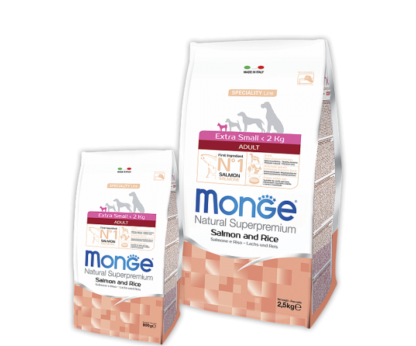 Сухой корм для собак Monge Dog Speciality Adult X-Small (Лосось, рис)