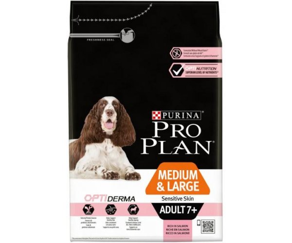 Сухой корм для собак Pro Plan Adult 7+ Medium&Large Opti Derma (Лосось)
